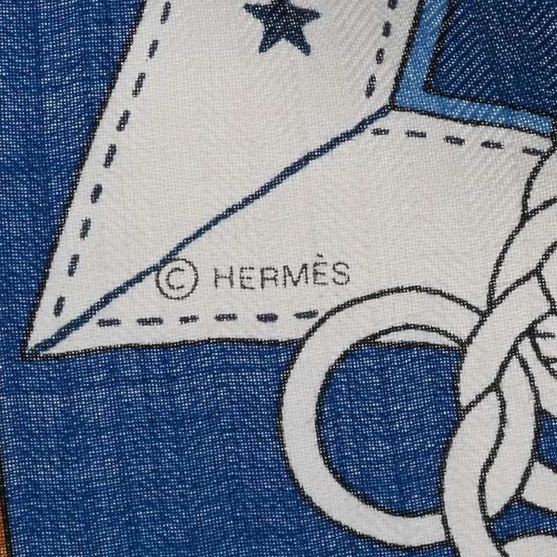 HERMES エルメス カレ140 LA PROMENADE DU MATIN ブルーアズール/ブラン 243986S レディース カシミヤ70％/シルク30% スカーフ 新品 銀蔵