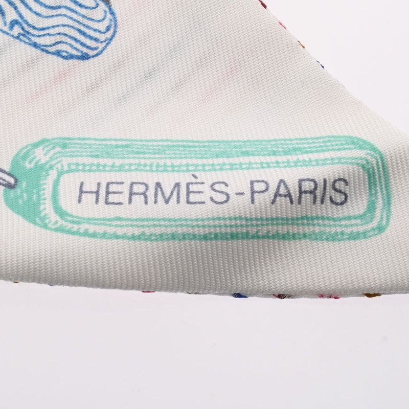 HERMES エルメス ツイリー CHEVALOSCOPE POINTILlE ホワイト/ブルー レディース シルク100％ スカーフ 新品 銀蔵