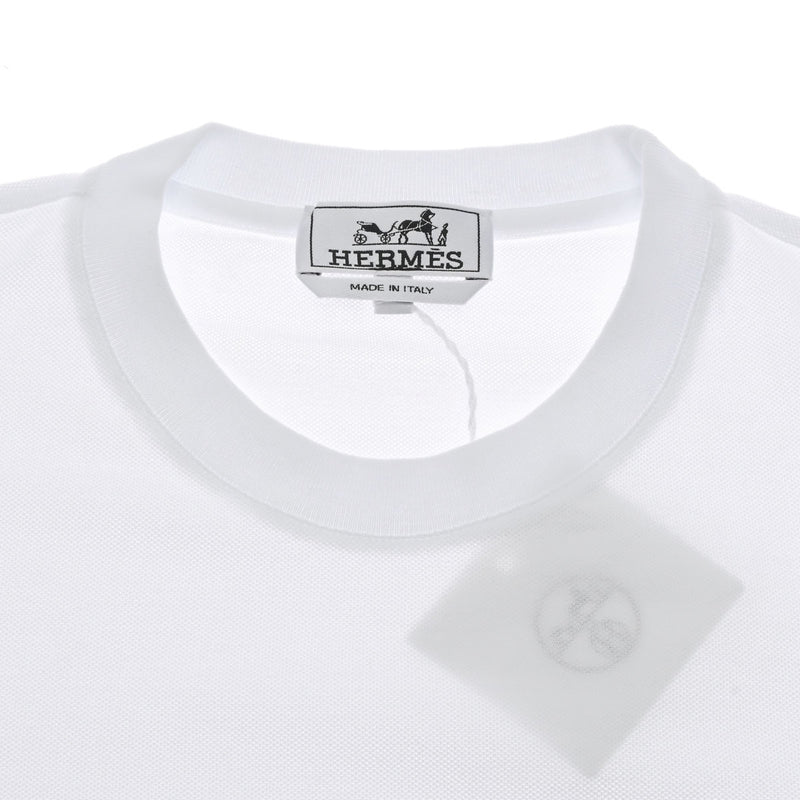 HERMES エルメス クルーネック Tシャツ H刺繍 Lサイズ 白 メンズ コットン100％ 半袖Ｔシャツ 新品 銀蔵
