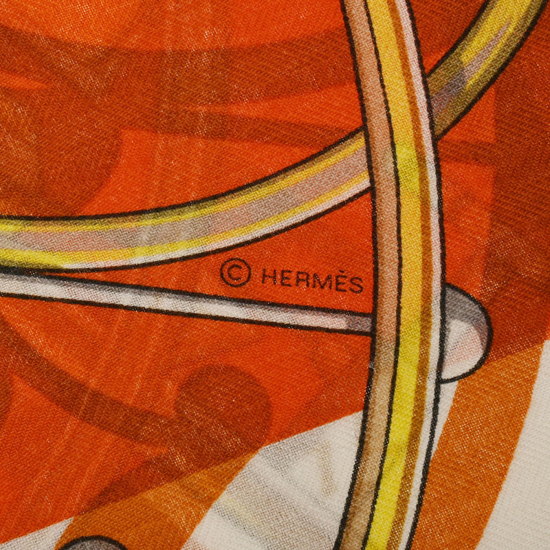 HERMES エルメス カレ140 VOITURES EN EQUILIBRE ブラン/オレンジ/ジョーヌ レディース カシミヤ70％/シルク30% スカーフ 新品 銀蔵