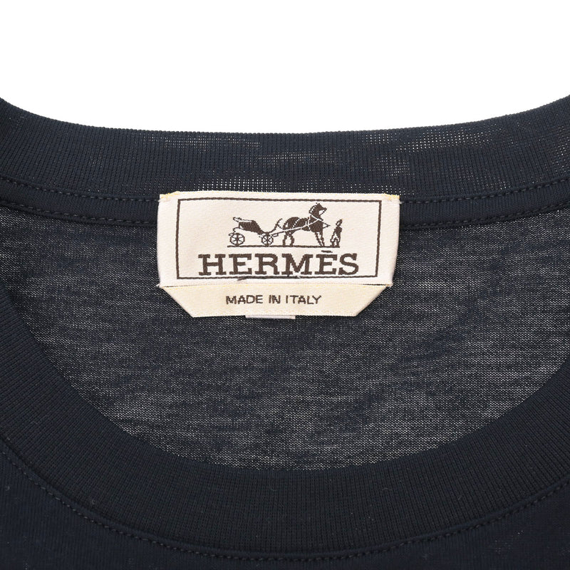 HERMES エルメス クールネック Tシャツ ミニレザーパッチ サイズL マリン メンズ コットン100％ 半袖シャツ 新品 銀蔵